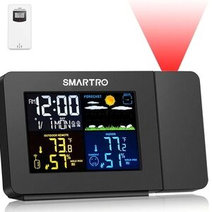 Black Weather Station Projection Clock NWOT